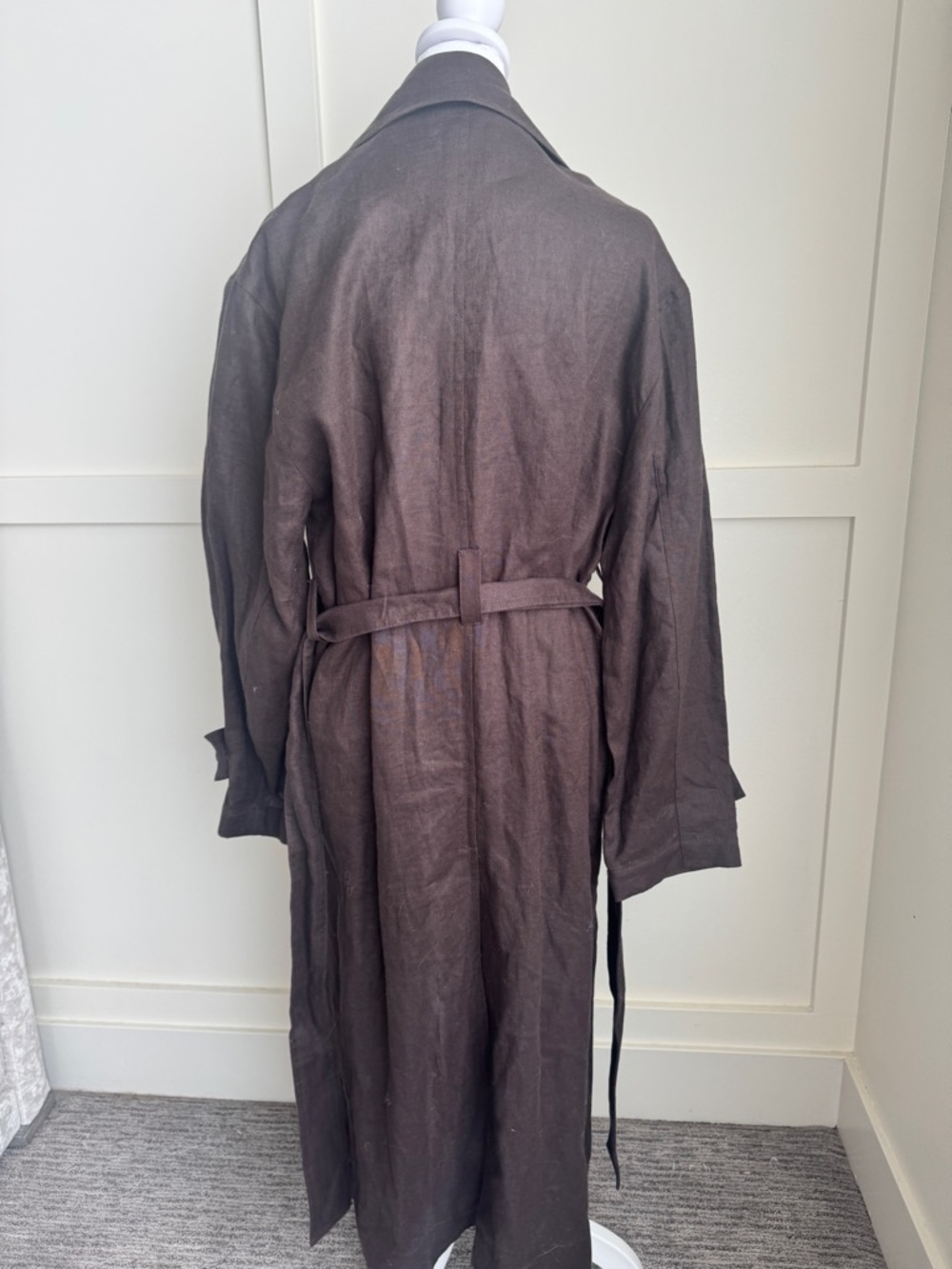 Mango Brown Double-Breasted Linen Trench Coat - Picture 13 of 16
